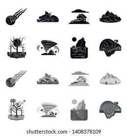 Isolated object of natural and disaster logo. Collection of natural and risk stock symbol for web.