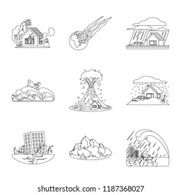 Isolated object of natural and disaster sign. Collection of natural and risk stock vector illustration.