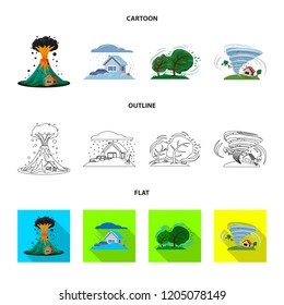 Isolated object of natural and disaster sign. Collection of natural and risk stock vector illustration.