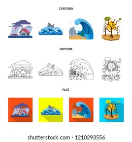 Isolated object of natural and disaster sign. Collection of natural and risk stock vector illustration.