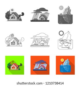 Isolated object of natural and disaster sign. Collection of natural and risk vector icon for stock.