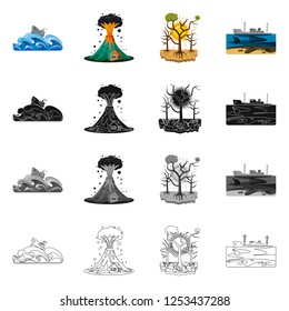 Isolated object of natural and disaster sign. Collection of natural and risk stock symbol for web.