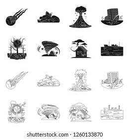 Isolated object of natural and disaster sign. Set of natural and risk stock vector illustration.