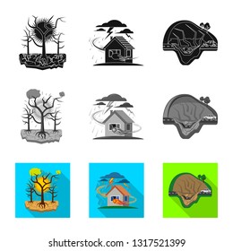 Isolated object of natural and disaster sign. Collection of natural and risk stock vector illustration.