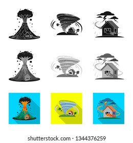 Isolated object of natural and disaster sign. Set of natural and risk stock vector illustration.