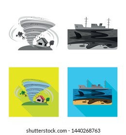 Isolated object of natural and disaster sign. Set of natural and risk stock vector illustration.