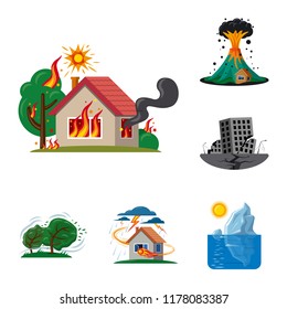 Isolated object of natural and disaster symbol. Set of natural and risk stock vector illustration.