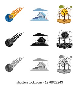 Isolated object of natural and disaster symbol. Collection of natural and risk stock vector illustration.