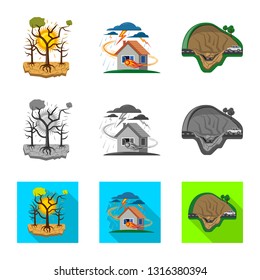 Isolated object of natural and disaster symbol. Set of natural and risk stock vector illustration.