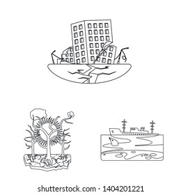 Isolated object of natural and disaster symbol. Set of natural and risk stock vector illustration.
