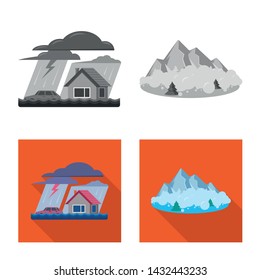 Isolated object of natural and disaster symbol. Set of natural and risk stock vector illustration.