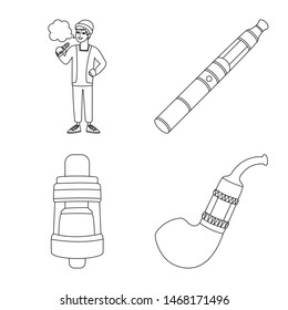 Isolated object of nicotine and filter logo. Set of nicotine and pipe stock vector illustration.