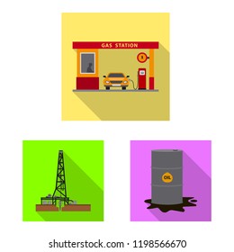Isolated object of oil and gas logo. Collection of oil and petrol vector icon for stock.