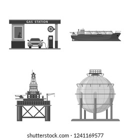 Isolated object of oil and gas logo. Collection of oil and petrol vector icon for stock.