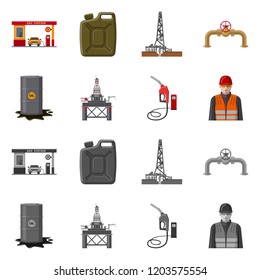 Isolated object of oil and gas sign. Collection of oil and petrol stock symbol for web.