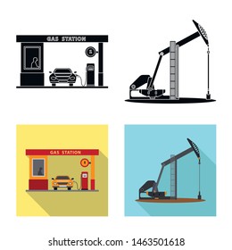 Isolated object of oil and gas symbol. Collection of oil and petrol stock vector illustration.