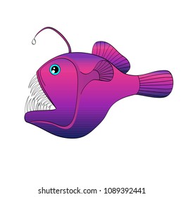 Isolated object on white background water fish. Evil predator, animal with a flashlight on his head