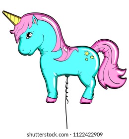 isolated object on white background. Aerial balloon in the form of an animal horse, unicorn. Vector illustration.