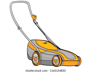 isolated object on white background. Electro machine, lawn mower. We remove the grass. vector illustration