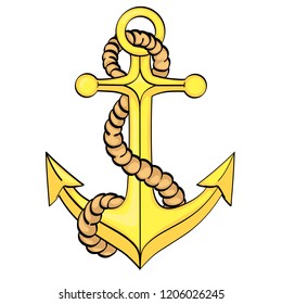 isolated object on white background, summer color. Sea anchor. Imitation of comics style. Vector illustration.