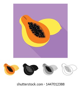Isolated object of papaya and fruit symbol. Collection of papaya and slice vector icon for stock.