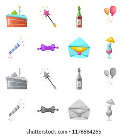 Isolated object of party and birthday icon. Set of party and celebration vector icon for stock.