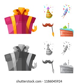 Isolated object of party and birthday icon. Set of party and celebration stock vector illustration.