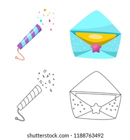 Isolated object of party and birthday icon. Collection of party and celebration vector icon for stock.