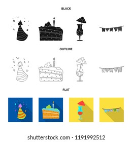 Isolated object of party and birthday icon. Set of party and celebration vector icon for stock.
