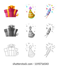 Isolated object of party and birthday icon. Set of party and celebration vector icon for stock.
