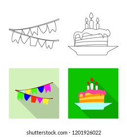 Isolated object of party and birthday icon. Collection of party and celebration stock vector illustration.