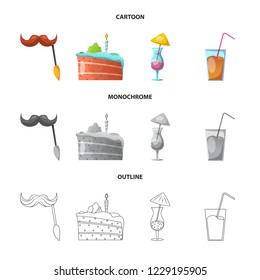 Isolated object of party and birthday icon. Collection of party and celebration stock symbol for web.