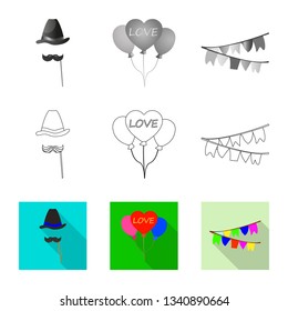 Isolated object of party and birthday icon. Set of party and celebration stock symbol for web.