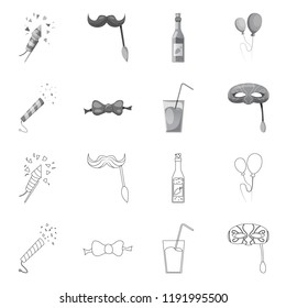Isolated object of party and birthday logo. Set of party and celebration stock vector illustration.