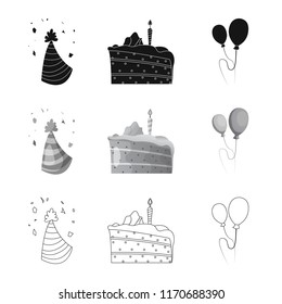 Isolated object of party and birthday sign. Collection of party and celebration stock symbol for web.