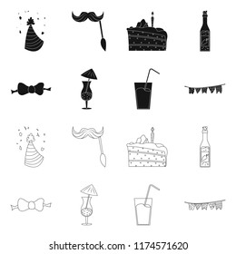 Isolated object of party and birthday sign. Set of party and celebration stock vector illustration.