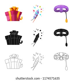 Isolated object of party and birthday sign. Set of party and celebration stock symbol for web.