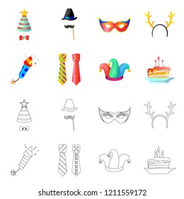 Isolated object of party and birthday sign. Set of party and celebration stock symbol for web.