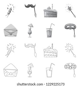 Isolated object of party and birthday sign. Set of party and celebration stock symbol for web.