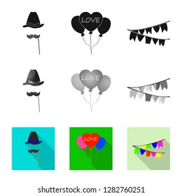 Isolated object of party and birthday sign. Collection of party and celebration stock vector illustration.