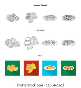 Isolated object of pasta and carbohydrate icon. Collection of pasta and macaroni stock vector illustration.