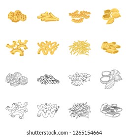 Isolated object of pasta and carbohydrate icon. Collection of pasta and macaroni vector icon for stock.