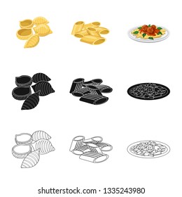 Isolated object of pasta and carbohydrate icon. Collection of pasta and macaroni stock symbol for web.