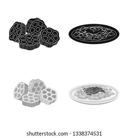 Isolated object of pasta and carbohydrate icon. Set of pasta and macaroni vector icon for stock.