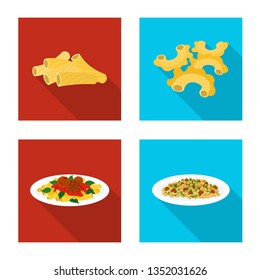 Isolated object of pasta and carbohydrate icon. Set of pasta and macaroni vector icon for stock.
