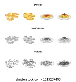 Isolated object of pasta and carbohydrate logo. Set of pasta and macaroni vector icon for stock.