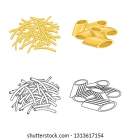 Isolated object of pasta and carbohydrate logo. Set of pasta and macaroni stock vector illustration.