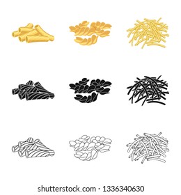 Isolated object of pasta and carbohydrate logo. Collection of pasta and macaroni vector icon for stock.