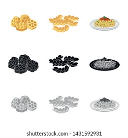 Isolated object of pasta and carbohydrate logo. Collection of pasta and macaroni stock vector illustration.