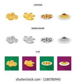 Isolated object of pasta and carbohydrate sign. Set of pasta and macaroni vector icon for stock.